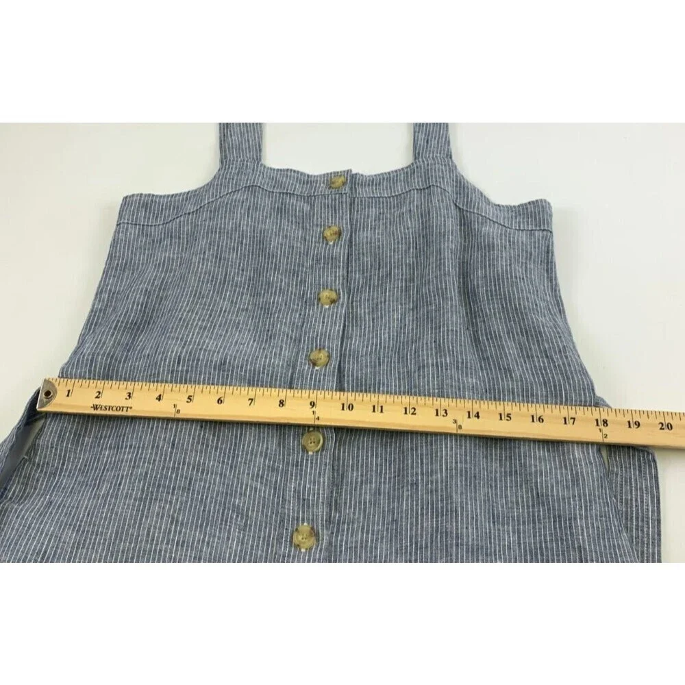 Everlane Linen Picnic Jumpsuit Blue Pinstriped Button Belted Adjustable Womens 6